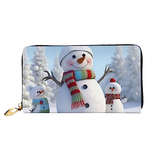 BAFAFA Niedliche Schneemann-bedruckte Ledergeldbörse für Damen, Geldbörse, Reißverschluss, Handgelenktasche, Kartenhalter, Handy-Clutch, schwarz, Einheitsgröße, klassisch, Schwarz , Einheitsgröße, von BAFAFA