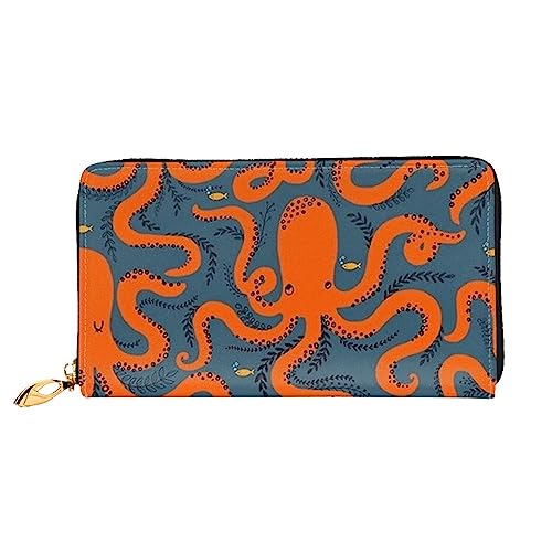 BAFAFA Octopus Cartoon Gedruckt Leder Brieftasche Frauen Brieftasche Reißverschluss Brieftasche Wristlet Brieftasche Kartenhalter Damen Telefon Kupplung, Schwarz , Einheitsgröße, Klassisch von BAFAFA