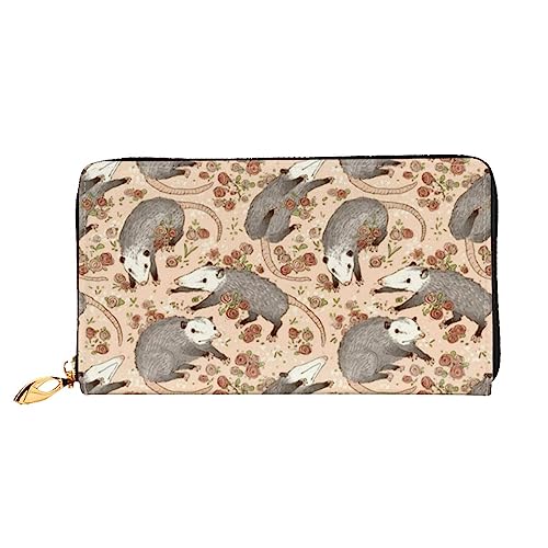 BAFAFA Opossum und Roses bedruckte Ledergeldbörse für Damen, Geldbörse, Reißverschluss, Geldbörse, Kartenhalter, Handy-Clutch, Schwarz, Einheitsgröße, klassisch, Schwarz , Einheitsgröße, Klassisch von BAFAFA