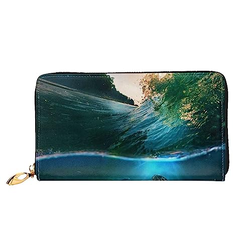 BAFAFA Palmen und Meeresschildkröten Tauchen Unterwasser bedruckte Ledergeldbörse Damen Geldbörse Reißverschluss Geldbörse Handgelenktasche Kartenhalter Damen Handy Clutch, Schwarz, Einheitsgröße, von BAFAFA