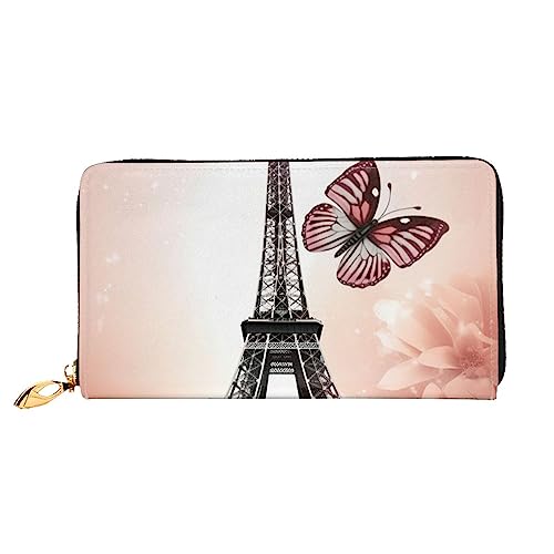 BAFAFA Paris Tower und Schmetterling bedruckte Ledergeldbörse Damen Geldbörse Reißverschluss Geldbörse Handgelenktasche Kartenhalter Damen Handy Clutch, Schwarz, Einheitsgröße, klassisch, Schwarz , von BAFAFA