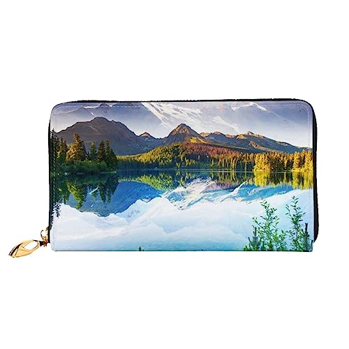 BAFAFA Peaceful Lake Bedruckte Ledergeldbörse Damen Geldbörse Reißverschluss Geldbörse Handgelenktasche Kartenhalter Damen Handy Clutch, Schwarz, Einheitsgröße, klassisch, Schwarz , Einheitsgröße, von BAFAFA