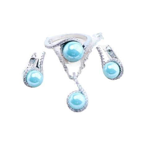 BAFAFA Perlenschmuck-Sets for Frauen, Silber 925, weiße Zirkon-Ringe, Stein-Armbänder, Ohrringe, Anhänger, Halsketten-Set (Color : 3PCS-Blue, Size : 10) von BAFAFA