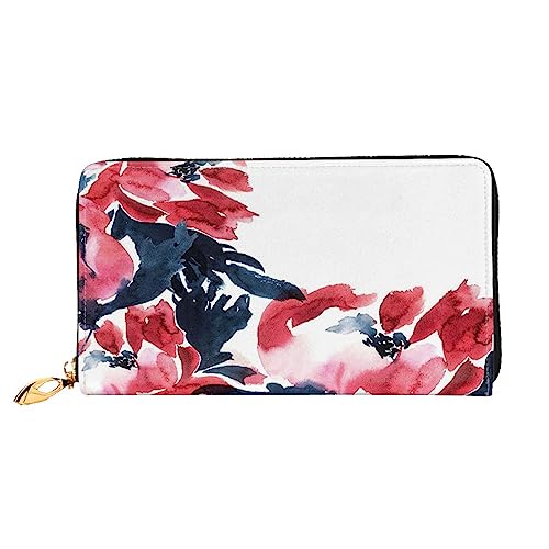 BAFAFA Pfingstrosen Frühling Gedruckt Leder Brieftasche Frauen Brieftasche Reißverschluss Brieftasche Wristlet Brieftasche Kartenhalter Damen Telefon Kupplung, Schwarz , Einheitsgröße, Klassisch von BAFAFA