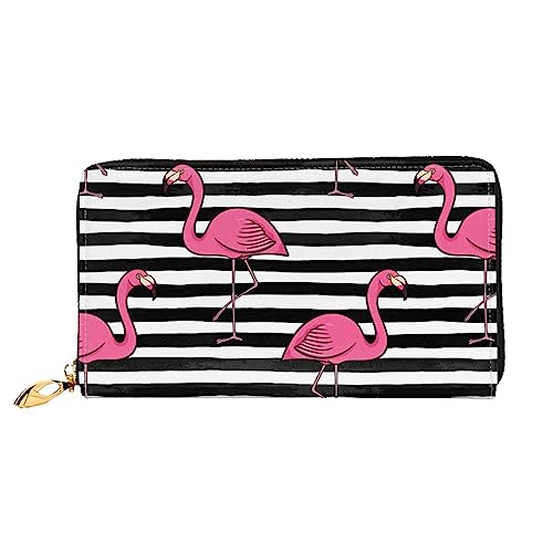 BAFAFA Pink Flamingo bedruckte Ledergeldbörse Damen Geldbörse Reißverschluss Geldbörse Handgelenktasche Kartenhalter Damen Handy Clutch, Schwarz, Einheitsgröße, klassisch, Schwarz , Einheitsgröße, von BAFAFA