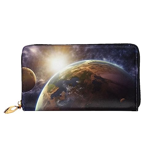 BAFAFA Planet bedruckte Ledergeldbörse für Damen, Reißverschluss, Handgelenktasche, Kartenhalter, Handy-Clutch, schwarz, Einheitsgröße, klassisch, Schwarz , Einheitsgröße, Klassisch von BAFAFA