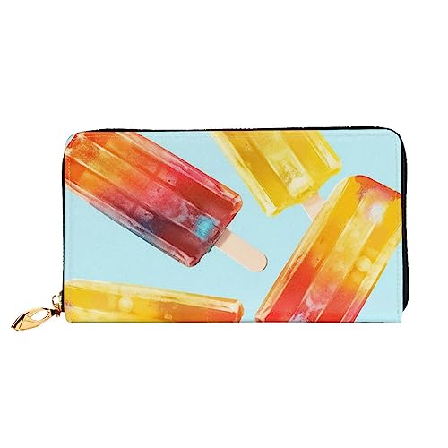 BAFAFA Popsicles bedruckte Ledergeldbörse für Damen, Reißverschluss, Handgelenktasche, Kartenhalter, Handy-Clutch, Schwarz, Einheitsgröße, klassisch, Schwarz , Einheitsgröße, Klassisch von BAFAFA