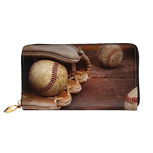 BAFAFA Retro Baseball bedruckte Ledergeldbörse Damen Geldbörse Reißverschluss Geldbörse Handgelenktasche Kartenhalter Damen Handy Clutch, schwarz, Einheitsgröße, klassisch, Schwarz , Einheitsgröße, von BAFAFA