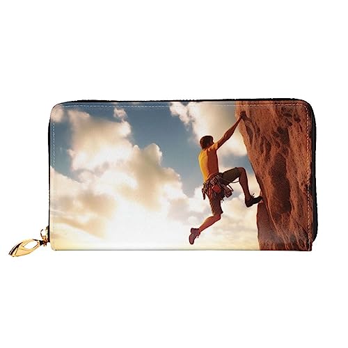 BAFAFA Rock Climbing Sports Bedruckte Ledergeldbörse Damen Geldbörse Reißverschluss Geldbörse Handgelenktasche Kartenhalter Damen Handy Clutch, Schwarz, Einheitsgröße, klassisch, Schwarz , von BAFAFA