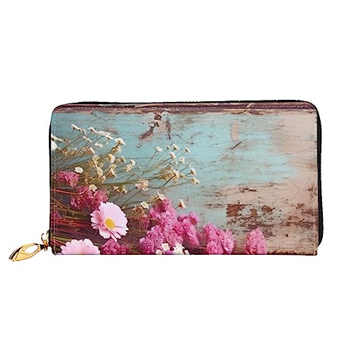 BAFAFA Rustikale Geldbörse aus Leder mit Blumenmuster, Damengeldbörse, Reißverschluss, Geldbörse, Kartenhalter, Handy-Clutch, Schwarz, Einheitsgröße, klassisch, Schwarz , Einheitsgröße, Klassisch von BAFAFA