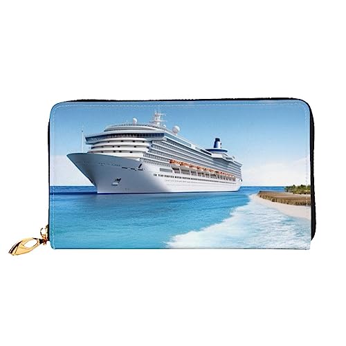 BAFAFA Seaside Kreuzfahrtschiff bedruckte Ledergeldbörse Damen Geldbörse Reißverschluss Geldbörse Handgelenktasche Kartenhalter Damen Handy Clutch, schwarz, Einheitsgröße, klassisch, Schwarz , von BAFAFA