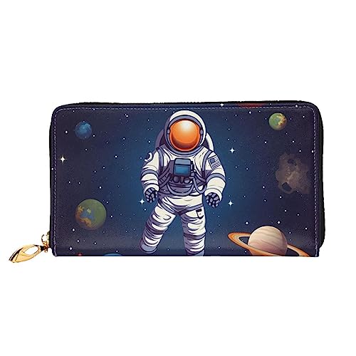 BAFAFA Space Astronaut bedruckte Ledergeldbörse für Damen, Geldbörse, Reißverschluss, Handgelenktasche, Kartenhalter, Handy-Clutch, Schwarz, Einheitsgröße, klassisch, Schwarz , Einheitsgröße, von BAFAFA