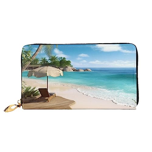 BAFAFA Strand-Stil bedruckte Ledergeldbörse Damen Geldbörse Reißverschluss Geldbörse Handgelenktasche Kartenhalter Damen Handy Clutch, Schwarz, Einheitsgröße, klassisch, Schwarz , Einheitsgröße, von BAFAFA