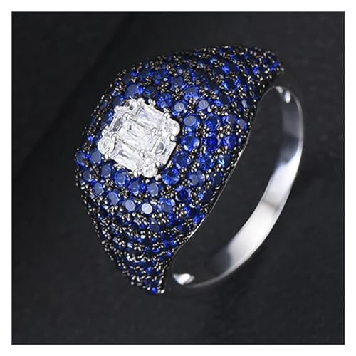 BAFAFA Trendiger Herz-AAA-Kubikzircon-stapelbarer schicker Ring for Frauen, Hochzeit, Braut-Statement-Fingerring (Color : Square Blue, Size : 8) von BAFAFA