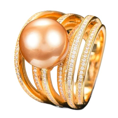 BAFAFA Trendy Twist Pearl Statement Ringe for Frauen Kubikzircon Fingerringe Perlen Charm Ring Böhmischer Strandschmuck (Color : Gold gold, Size : 7) von BAFAFA