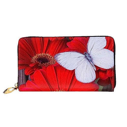 BAFAFA rote Blume und Schmetterling gedruckt Leder Brieftasche Frauen Brieftasche Reißverschluss Brieftasche Wristlet Brieftasche Kartenhalter Damen Telefon Kupplung, Schwarz , Einheitsgröße, von BAFAFA