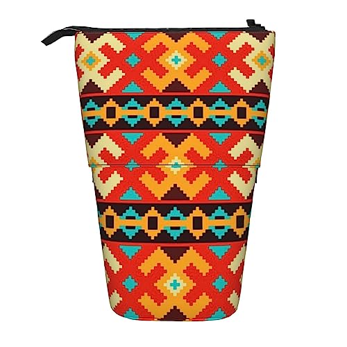 Bedrucktes Federmäppchen im Navaho-Stil, Teleskop-Beutel, Stehender Stiftehalter, Make-up-Tasche, Kosmetik-Organizer, Tasche, Box, Unisex, Schwarz , Einheitsgröße von BAFAFA