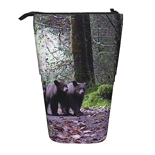 Bedrucktes Federmäppchen mit Aufschrift "Mother Bear and her Cubs", Teleskoptasche, Stehender Stiftehalter, Make-up-Tasche, Kosmetik-Organizer, Tasche, Box, Unisex, Schwarz , Einheitsgröße von BAFAFA