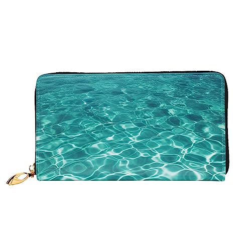 Blau Aqua Pool Wasser Gedruckt Leder Brieftasche Frauen Brieftasche Reißverschluss Brieftasche Wristlet Brieftasche Kartenhalter Damen Telefon Kupplung, Schwarz , Einheitsgröße, Klassisch von BAFAFA