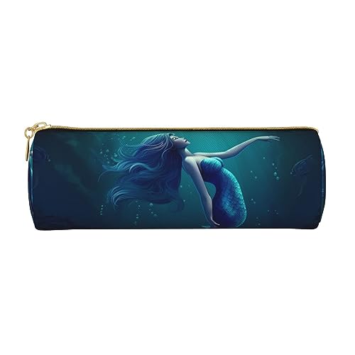 Blue Ocean Federmäppchen, Unterwasserfisch, bedrucktes Leder, Stifteetui, Kosmetiktasche, Make-up-Tasche, Büro-Aufbewahrungstasche für Männer und Frauen, Blaue Meerjungfrau, Einheitsgröße von BAFAFA