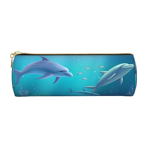 Blue Ocean Federmäppchen, Unterwasserfisch, bedrucktes Leder, Stifteetui, Kosmetiktasche, Make-up-Tasche, Büro-Aufbewahrungstasche für Männer und Frauen, Blue Ocean Unterwasserfisch, Einheitsgröße von BAFAFA