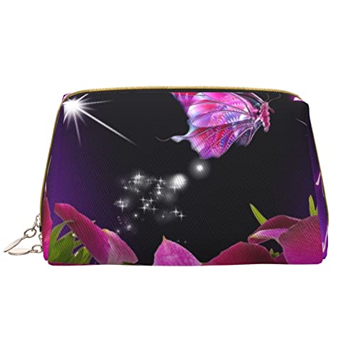 Blumen Dekorative Gedruckt Make-up Tasche Leder Kosmetiktasche Reise Kulturbeutel Frauen Organizer Taschen, Rosa Blume und Schmetterling, Einheitsgröße, Taschen-Organizer von BAFAFA