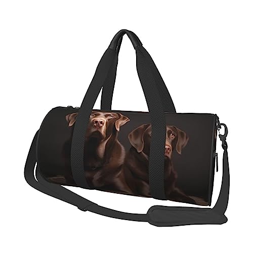 Braune Reisetasche mit Labrador-Retriever-Motiv, rund, Rolltasche, Turnbeutel, Fitnesstasche, Trainingshandtasche, Schwarz, Einheitsgröße, Schwarz, Einheitsgröße, Schwarz , Einheitsgröße von BAFAFA