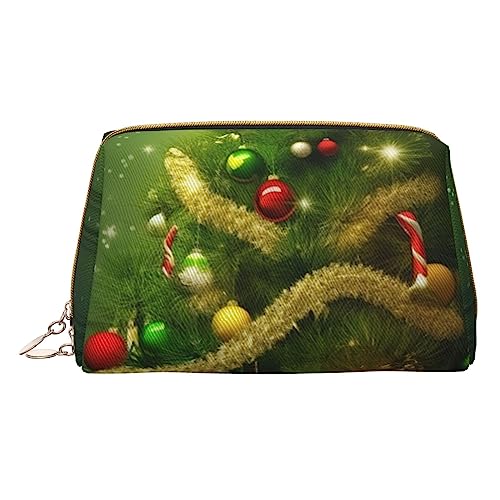 Christmas Trees1 bedruckte Make-up-Tasche, Reise-Make-up-Organizer, Kosmetikpinseltasche, Leder-Make-up-Tasche, Reißverschluss-Tasche, Kulturbeutel für Damen, weiß, Einheitsgröße, weiß, Einheitsgröße von BAFAFA