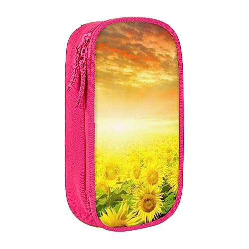 Dreamlike Sunset Of A Sunflower Field Printed Cosmetic Bag Portable Makeup Bag Travel Jewelry Case Handbag Purse Pouch Black, rose, Einheitsgröße von BAFAFA