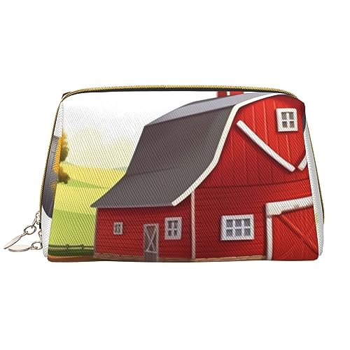 Farbige Frösche und Libellen Gedruckt Make-up Tasche Leder Kosmetiktasche Reise Kulturbeutel Frauen Organizer Taschen, Cartoon Red Farm, Einheitsgröße, Taschen-Organizer von BAFAFA