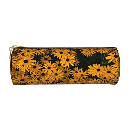 Federmäppchen aus Leder, Motiv: Sandy Terrain in Wüste, bedrucktes Federmäppchen, Stifteetui, Kosmetiktasche, Make-up-Tasche, Büro-Aufbewahrungstasche für Männer und Frauen, Rudbeckia, Einheitsgröße von BAFAFA