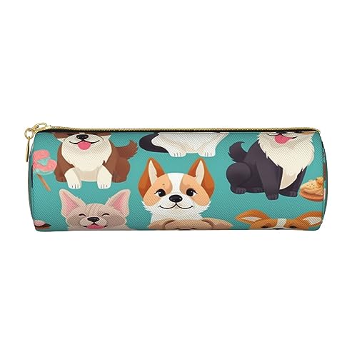 Federmäppchen aus Leder mit Blumen-Motiv, Stifteetui, Kosmetiktasche, Make-up-Tasche, Büro-Aufbewahrungstasche für Männer und Frauen, Süße Hunde, Einheitsgröße von BAFAFA