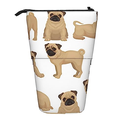 Federmäppchen mit Mops-Welpe, bedruckt, Teleskoptasche, Stehender Stifthalter, Make-up-Tasche, Kosmetik-Organizer, Tasche, Unisex, Schwarz , Einheitsgröße, Reisen von BAFAFA