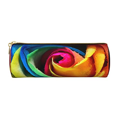 Federmäppchen mit Regenbogen-Rose, bedrucktes Leder-Federmäppchen, Federmäppchen, Kosmetiktasche, Make-up-Tasche, Büro-Aufbewahrungstasche für Männer und Frauen, Rainbow Rose, Einheitsgröße von BAFAFA