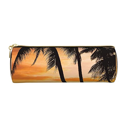 Federmäppchen mit Schaf- und Lämmer-Motiv, bedrucktes Leder, Stifteetui, Kosmetiktasche, Make-up-Tasche, Büro-Aufbewahrungstasche für Männer und Frauen, Seashore Trees Sunset, Einheitsgröße von BAFAFA