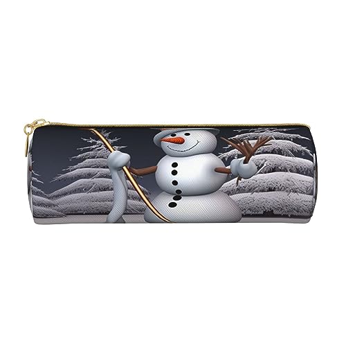 Federmäppchen mit Volleyball-Motiv, bedrucktes Leder-Federmäppchen, Federmäppchen, Kosmetiktasche, Make-up-Tasche, Büro-Aufbewahrungstasche für Männer und Frauen, Hardworking Snowman, Einheitsgröße von BAFAFA