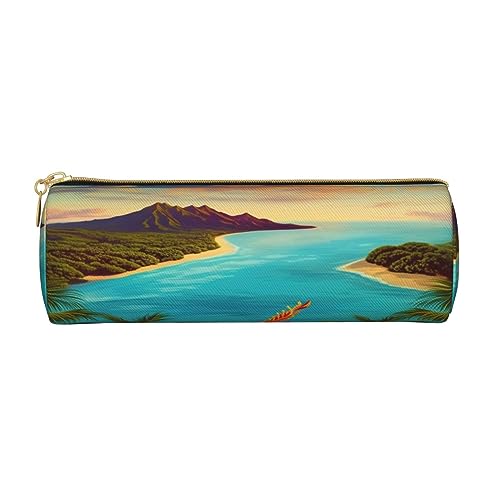 Federmäppchen mit Volleyball-Motiv, bedrucktes Leder-Federmäppchen, Federmäppchen, Kosmetiktasche, Make-up-Tasche, Büro-Aufbewahrungstasche für Männer und Frauen, Hello Hawaii, Einheitsgröße, Für von BAFAFA