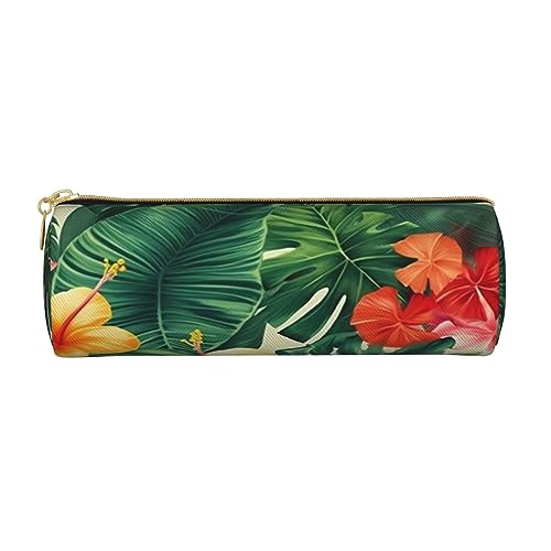 Federmäppchen mit Volleyball-Motiv, bedrucktes Leder-Federmäppchen, Federmäppchen, Kosmetiktasche, Make-up-Tasche, Büro-Aufbewahrungstasche für Männer und Frauen, Hojas Tropicales Y Flores, von BAFAFA