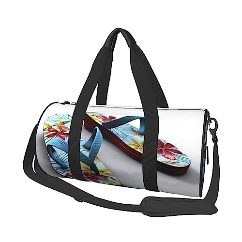 Flip-Flops bedruckte runde Reisetasche, runde Rolltasche, Turnbeutel, Fitnesstasche, Trainings-Handtasche, Schwarz, Einheitsgröße, Schwarz , Einheitsgröße von BAFAFA