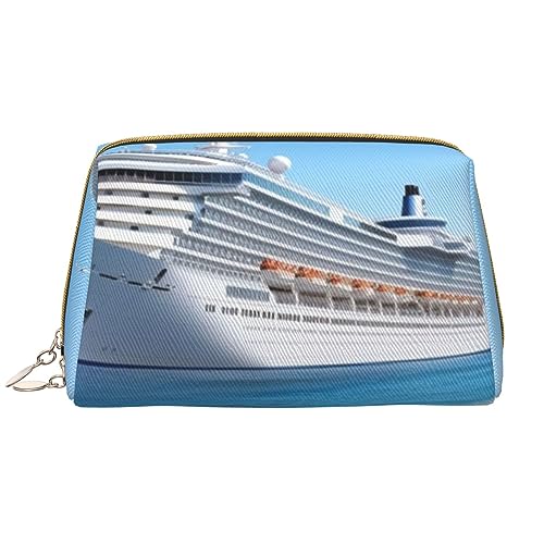 Frohe Weihnachten Gedruckt Make-up Tasche Leder Kosmetiktasche Reise Kulturbeutel Frauen Organizer Taschen, Kreuzfahrtschiff am Meer, Einheitsgröße, Taschen-Organizer von BAFAFA