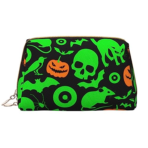 Grüner Geist Horror Halloween Kürbis Gedruckt Make-up Tasche Leder Kosmetiktasche Reise Kulturbeutel Frauen Organizer Taschen, Green Ghost Horror Halloween Kürbis, Einheitsgröße, Taschen-Organizer von BAFAFA