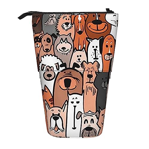 Haustier-Katzen und Hunde Cartoon-Stil gedruckt Bleistift Fall Stift Tasche Teleskopbeutel Tasche Stehender Bleistifthalter Make-up Tasche Kosmetik Organizer Tasche Box Unisex, Schwarz , Einheitsgröße von BAFAFA