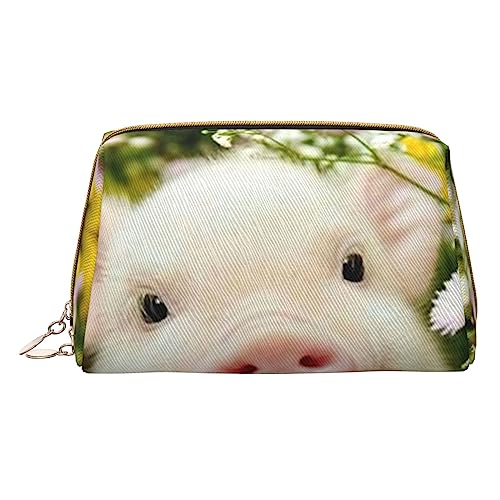 Kosmetiktasche mit Blumenschwein-Motiv, bedruckt, Reise-Make-up-Organizer, Kosmetikpinseltasche, Leder-Make-up-Tasche, Reißverschluss-Tasche, Kulturbeutel für Damen, weiß, Einheitsgröße, weiß, von BAFAFA