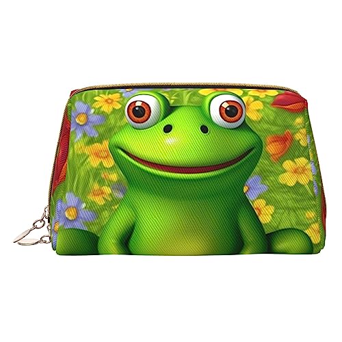 Kosmetiktasche mit Froschmotiv, bedruckt, Reise-Make-up-Organizer, Kosmetikpinseltasche, Leder-Make-up-Tasche, Reißverschluss-Tasche, Kulturbeutel für Damen, weiß, Einheitsgröße, weiß, Einheitsgröße von BAFAFA