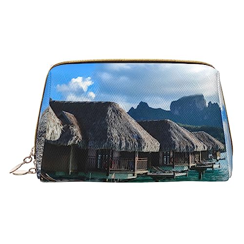 Kosmetiktasche mit Meereslandschaft, Malerei, bedruckt, Reise-Make-up-Organizer, Kosmetikpinseltasche, Leder-Make-up-Tasche, Reißverschluss-Tasche, Kulturbeutel für Damen, weiß, Einheitsgröße, weiß, von BAFAFA