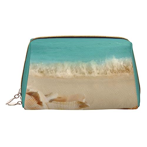 Kosmetiktasche mit Muscheln, Seestern am Strand, bedruckt, Reise-Make-up-Organizer, Kosmetikpinseltasche, Leder-Make-up-Tasche, Reißverschluss-Tasche, Kulturbeutel für Damen, weiß, Einheitsgröße, von BAFAFA