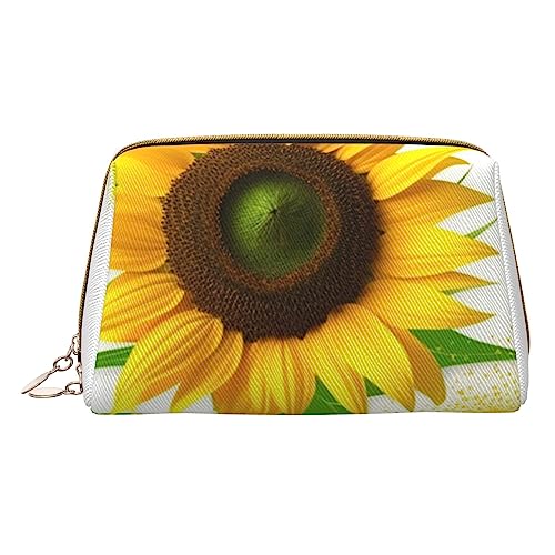 Kosmetiktasche mit Sonnenblumen- und Unkrautmuster, Reise-Make-up-Organizer, Kosmetikpinseltasche, Leder-Make-up-Tasche, Reißverschluss-Tasche, Kulturbeutel für Damen, weiß, Einheitsgröße, weiß, von BAFAFA