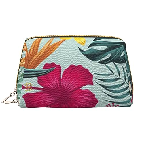 Leichte Koralle Kirschblüte Gedruckt Make-up Tasche Leder Kosmetiktasche Reise Kulturbeutel Frauen Organizer Taschen, Hojas Tropicales Y Flores, Einheitsgröße, Taschen-Organizer von BAFAFA