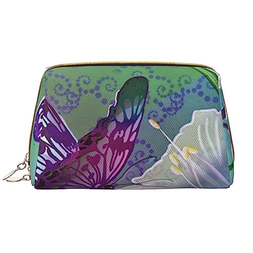 Leichte Koralle Kirschblüte Gedruckt Make-up Tasche Leder Kosmetiktasche Reise Kulturbeutel Frauen Organizer Taschen, Lilien und Schmetterling, Einheitsgröße, Taschen-Organizer von BAFAFA