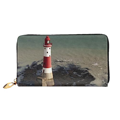 Leuchtturm im Wasser bedruckte Ledergeldbörse Damen Geldbörse Reißverschluss Geldbörse Handgelenktasche Kartenhalter Damen Handy Clutch, Schwarz, Einheitsgröße, klassisch, Schwarz , Einheitsgröße, von BAFAFA